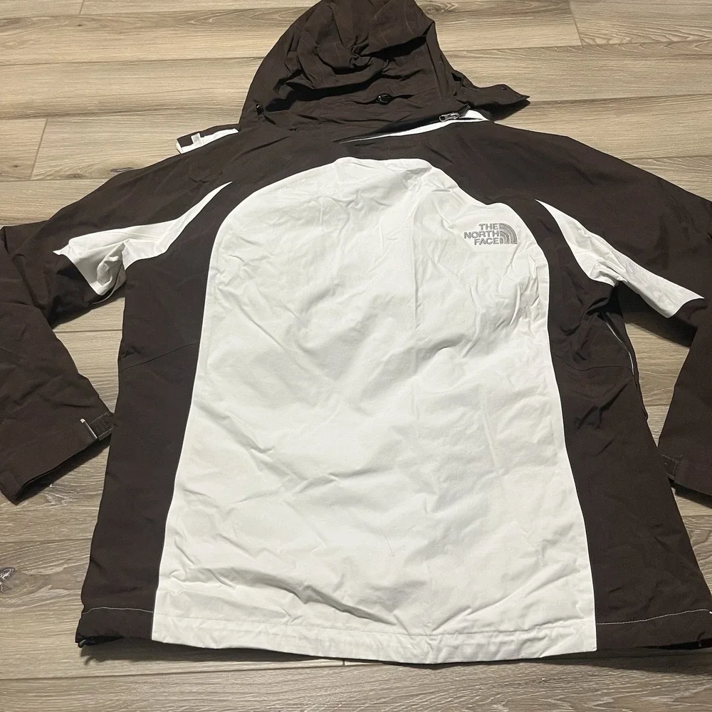 THE NORTH FACE Hyvent Women's Large Hooded Rain Coat‎ Jacket Brown/White